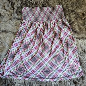 Op Smocked Plaid Skirt Stretchy A-Line Pink Size L